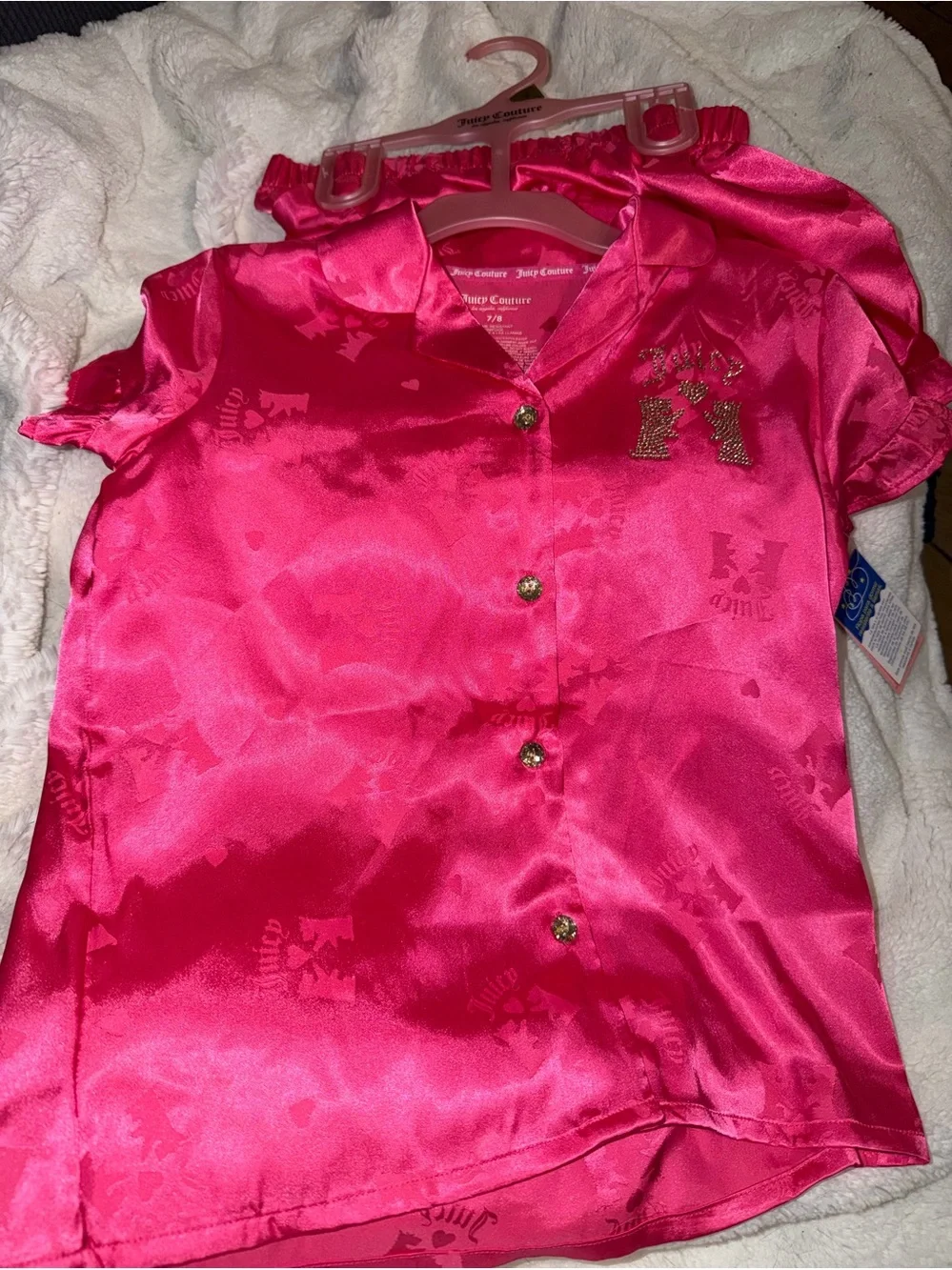 Girls Juicy Couture Hot Pink Satin Button-Up PJ set 7/8 NWT
